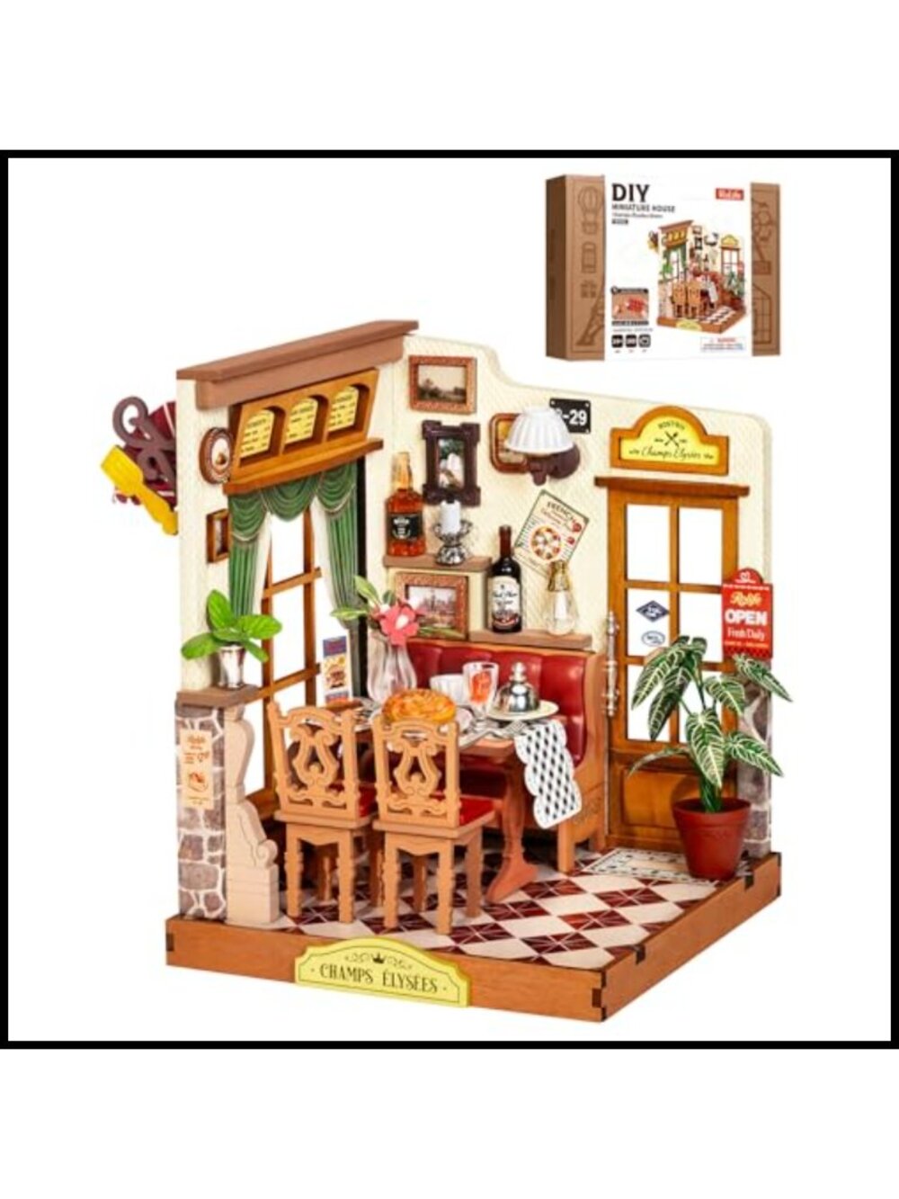 DIY Miniature House Kit Birch Wood Parisian Cafe Book Nook Adults